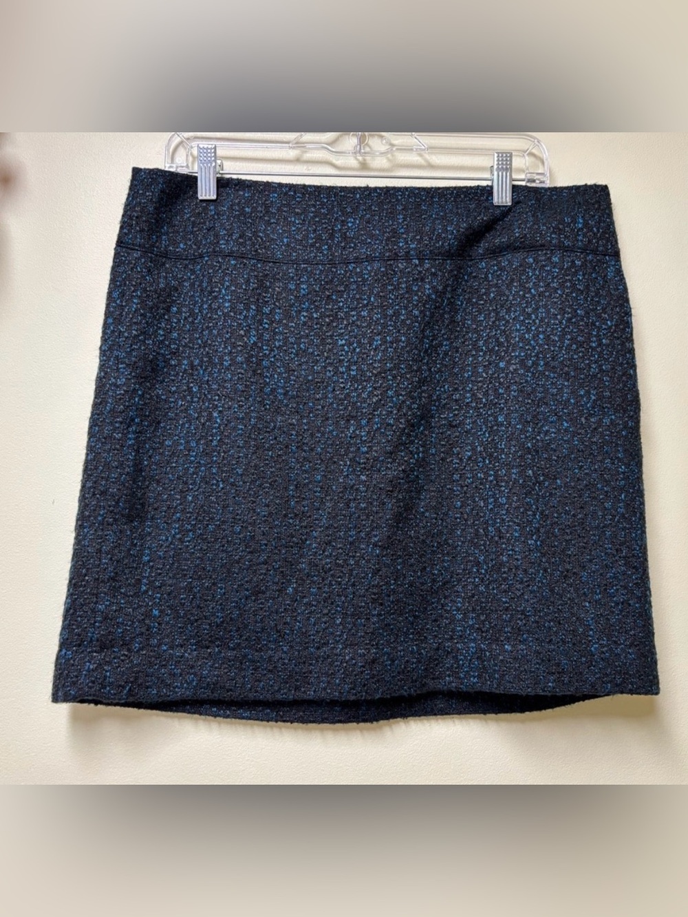 Ann Taylor LOFT Tweed Blue Black Boucle Mini Skirt Acadamia 10
